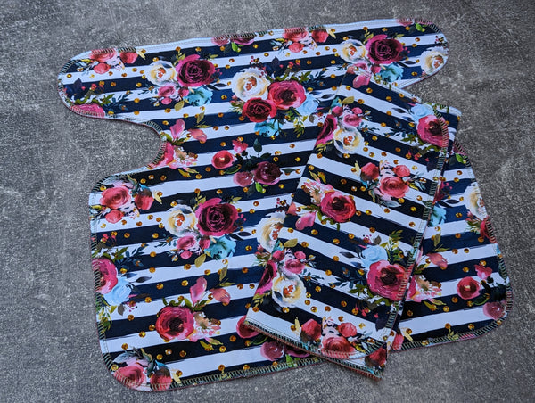 Merlot Roses Cotton Lycra (Stretchy Preflat + Trifold cloth diaper)