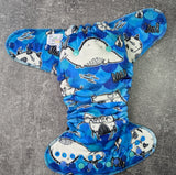 Dragons (blue) Squish Hybrid Fitteds - cloth diapers - Velour inners - bamboo hemp fleece soakers - Windpro Hybrid