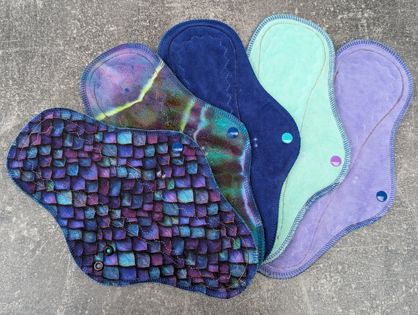 Purple Scales- set of 5 - 12 inch MODERATE cloth pads