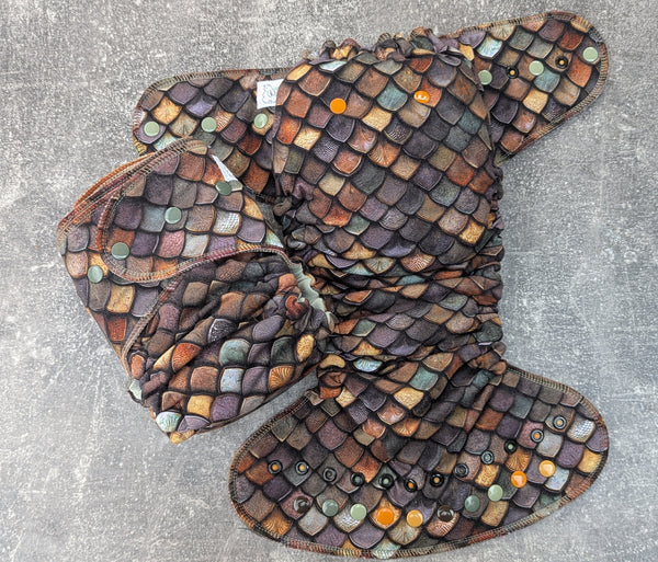 Bronze Scales - Bamboo spandex Hybrid Fitteds - cloth diapers - bamboo hemp fleece soakers - Windpro Hybrids