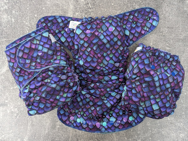 Purple Scales - Bamboo French Terry Hybrid Fitteds - cloth diapers - bamboo hemp fleece soakers - Windpro Hybrids