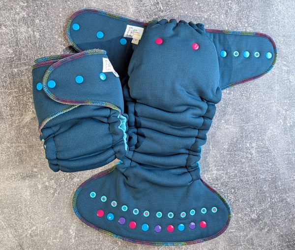 Blue Windpro (Double Windpro Hybrid Fitteds - cloth diapers - Velour inners - bamboo hemp fleece soakers - Windpro Hybrid )