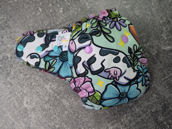 Cow cotton french terry Hybrid Fitteds - cloth diapers - Velour inners - bamboo hemp fleece soakers - Windpro Hybrid