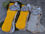 Bees & Daisies cotton french terry Hybrid Fitteds - cloth diapers - Velour inners - bamboo hemp fleece soakers - Windpro Hybrid