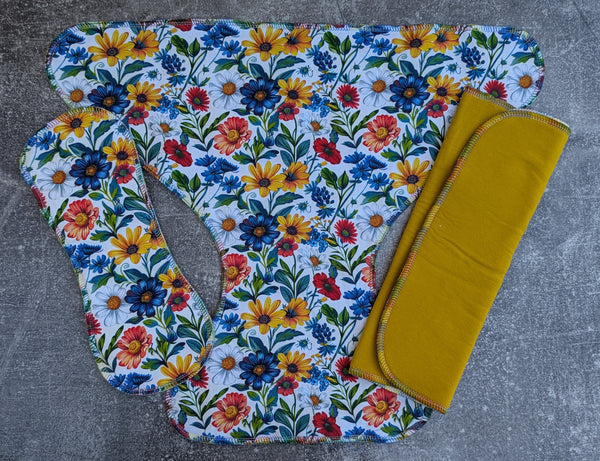 Rainbow Daisies- Cotton FT Contour & Trifold cloth diaper