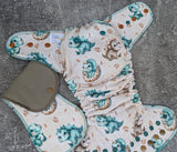 Baby Dinos (organic cotton knit Hybrid Fitteds - cloth diapers - organic bamboo Velour inners - bamboo hemp fleece soakers - Windpro Hybrid )