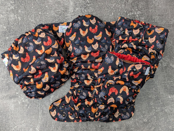 Chickens - LBB Ai3 & V2 cloth diaper - PUL - Athletic wicking Jersey awj - handmade diaper - Pocket AiO cloth diaper