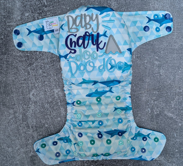 Baby Shark (Flex & Flawless Fit Ai3 & V2 cloth diaper - PUL diaper - Athletic wicking Jersey - handmade diaper - Pocket AiO cloth diaper)