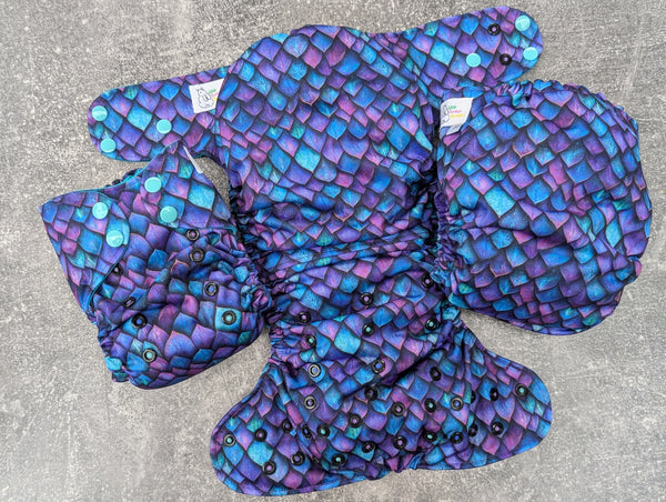 Purple Scales - LBB Ai3 & V2 cloth diaper - PUL - Athletic wicking Jersey awj - handmade diaper - Pocket AiO cloth diaper