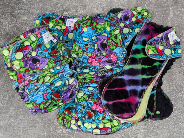Zombies (Squish Hybrid Fitteds - cloth diapers - Velour inners - bamboo hemp fleece soakers - Windpro Hybrid )