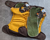 Golden Mushrooms - LBB Ai3 & V2 cloth diaper - PUL - Athletic wicking Jersey awj - handmade diaper - Pocket AiO cloth diaper