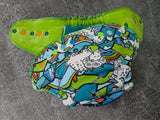 Dinos Squish Hybrid Fitteds - cloth diapers - Velour inners - bamboo hemp fleece soakers - Windpro Hybrid