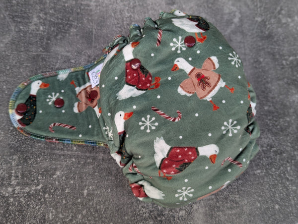 Christmas Goose (Squish Hybrid Fitteds - cloth diapers - Velour inners - bamboo hemp fleece soakers - Windpro Hybrid )