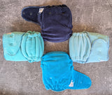 Solid BLUES (Cotton Velour Hybrid Fitted - cloth diapers - cotton Velour inners - bamboo hemp fleece soakers - Windpro Hybrid )