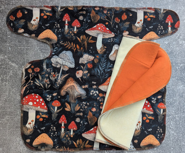 Forest Mushrooms - cotton french terry Preflat & Trifold cloth diaper