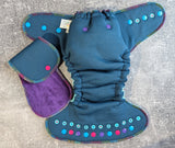 Blue Windpro (Double Windpro Hybrid Fitteds - cloth diapers - Velour inners - bamboo hemp fleece soakers - Windpro Hybrid )