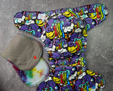 Rainbow Barf Squish Hybrid Fitteds - cloth diapers - Velour inners - bamboo hemp fleece soakers - Windpro Hybrid