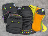 Halloween Black Windpro (Double Windpro Hybrid Fitteds - cloth diapers - Velour inners - bamboo hemp fleece soakers - Windpro Hybrid )