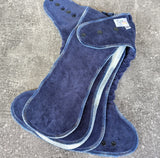 Solid BLUES (Cotton Velour Hybrid Fitted - cloth diapers - cotton Velour inners - bamboo hemp fleece soakers - Windpro Hybrid )