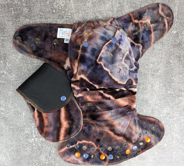 Spooky Night handdyed OBV ( OBV hybrid Fitteds - cloth diapers - Velour inners - bamboo hemp fleece soakers - Windpro Hybrid )