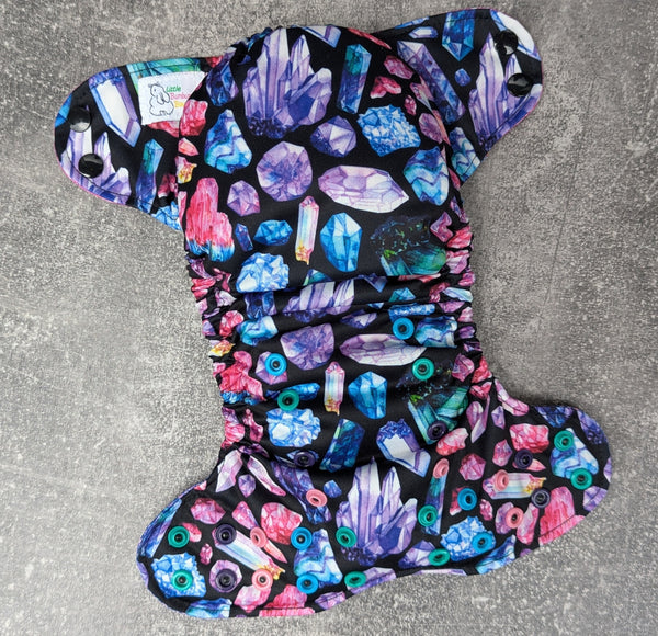 Crystals | LBB nb/p Ai3 cloth diaper | newborn petite | handdyed OBV inner | handmade diaper | Pocket AiO cloth diaper