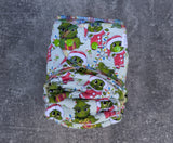 Baby Grinch (cotton french terry Hybrid Fitteds - cloth diapers - Velour inners - bamboo hemp fleece soakers - Windpro Hybrid )