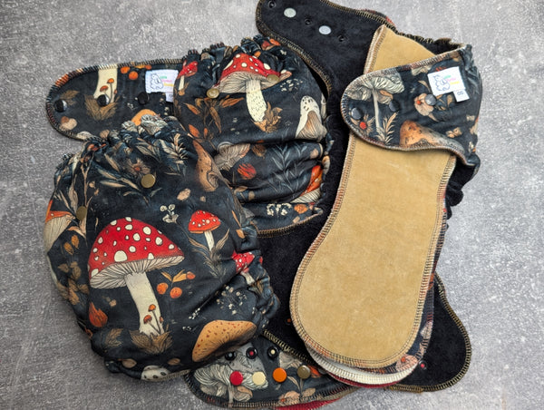 Forest Mushrooms - Squish Hybrid Fitteds - cloth diapers - bamboo hemp fleece soakers - Windpro Hybrids
