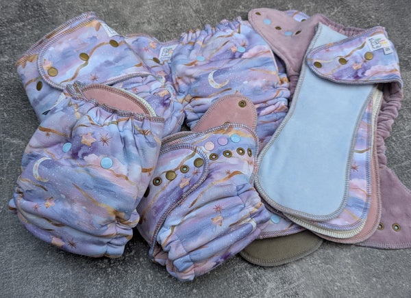 Misty Night (Cotton stretch french terry Hybrid Fitteds - cloth diapers - cotton Velour inners - bamboo hemp fleece soakers - Windpro Hybrid )