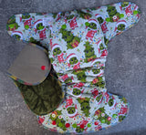 Baby Grinch (cotton french terry Hybrid Fitteds - cloth diapers - Velour inners - bamboo hemp fleece soakers - Windpro Hybrid )