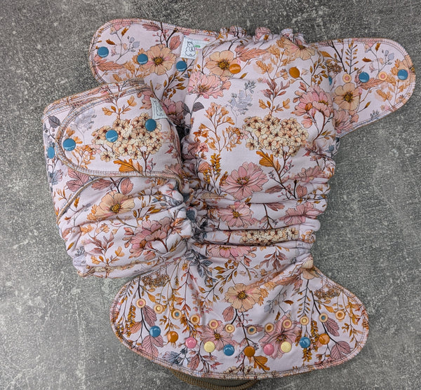 Flower Fields Bamboo FT Hybrid Fitteds - cloth diapers - Velour inners - bamboo hemp fleece soakers - Windpro Hybrid