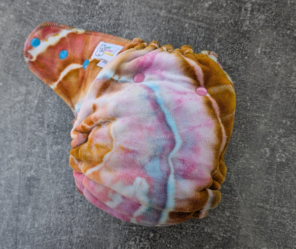 Iridescent Shell handdyed OBV Hybrid Fitteds - cloth diapers - Velour inners - bamboo hemp fleece soakers - Windpro Hybrid