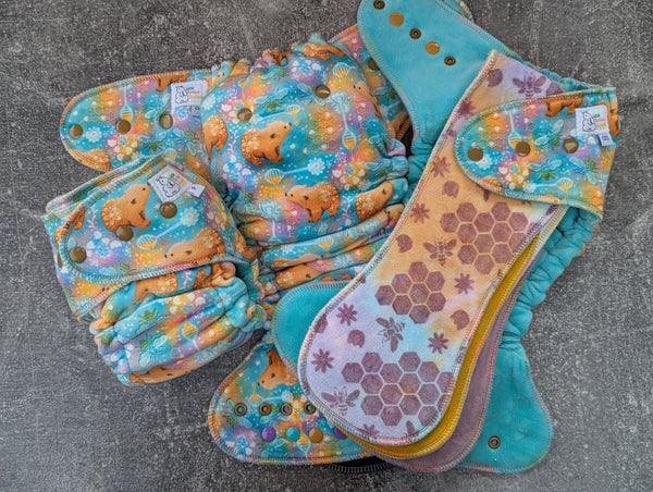 Honey Bears (Light) - Squish Hybrid Fitteds - cloth diapers - bamboo hemp fleece soakers - Windpro Hybrids