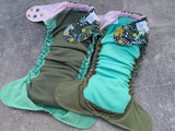 Prettysaurus - LBB Ai3 & V2 cloth diaper - PUL - Athletic wicking Jersey awj - handmade diaper - Pocket AiO cloth diaper