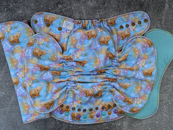 Honey Bears (Light) - cotton french terry Fold in Fitted - all absorbency - Cloth Diapers