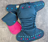 Blue Windpro (Double Windpro Hybrid Fitteds - cloth diapers - Velour inners - bamboo hemp fleece soakers - Windpro Hybrid )