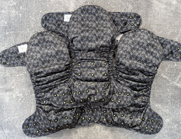 Black Scales - LBB Ai3 & V2 cloth diaper - PUL - Athletic wicking Jersey awj - handmade diaper - Pocket AiO cloth diaper