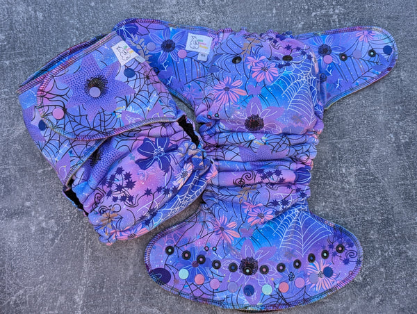 Webs (Hybrid Fitteds - french terry outer - cloth diapers - cotton Velour inners - bamboo hemp fleece soakers - Windpro Hybrid)