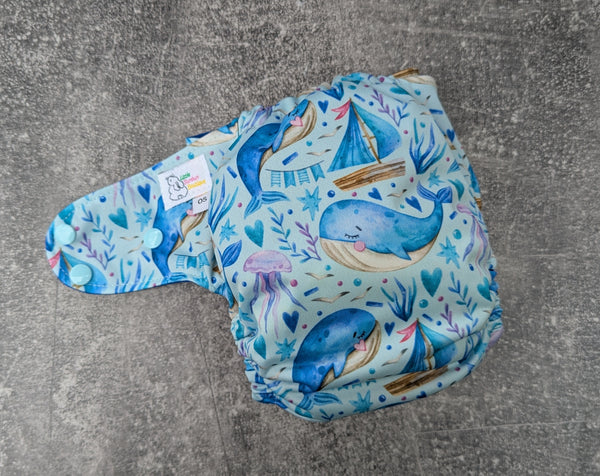 Whales - LBB Ai3 & V2 cloth diaper - PUL - Athletic wicking Jersey awj - handmade diaper - Pocket AiO cloth diaper