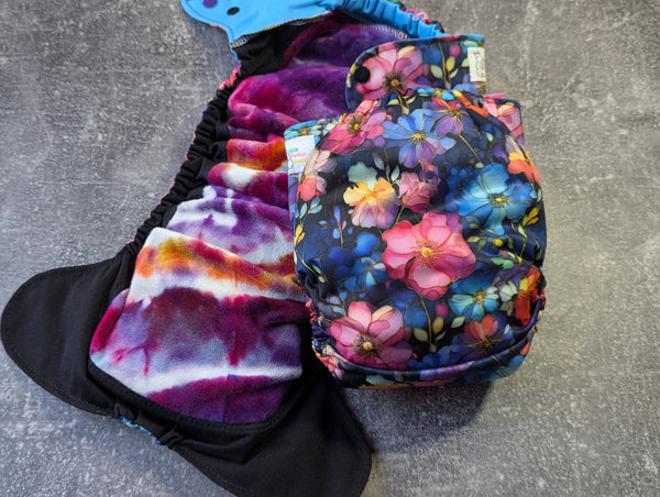 Stained Glass Floral LBB Ai3 & V2 cloth diaper - PUL - Athletic wicking Jersey awj - handmade diaper - Pocket AiO cloth diaper