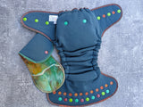 Autumn Stream - Teal WP/Handdyed bamboo fleece- Double Windpro Hybrid Fitteds - cloth diapers - bamboo hemp fleece soakers - Windpro Hybrids