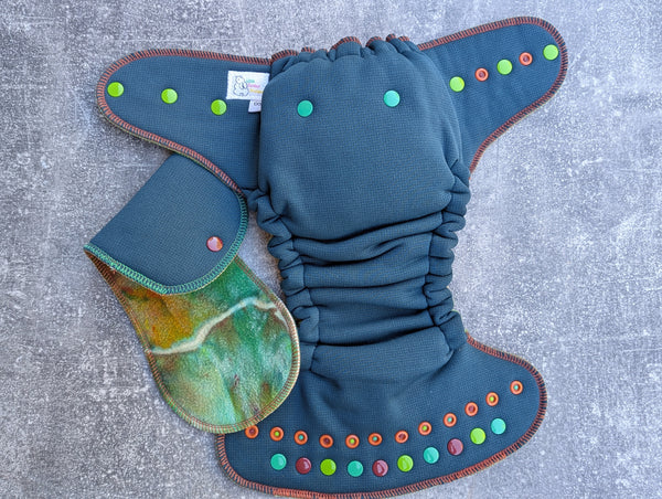 Autumn Stream - Teal WP/Handdyed bamboo fleece- Double Windpro Hybrid Fitteds - cloth diapers - bamboo hemp fleece soakers - Windpro Hybrids
