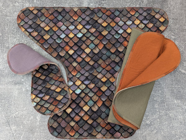 Bronze Scales - bamboo spandex Contour & Trifold cloth diaper