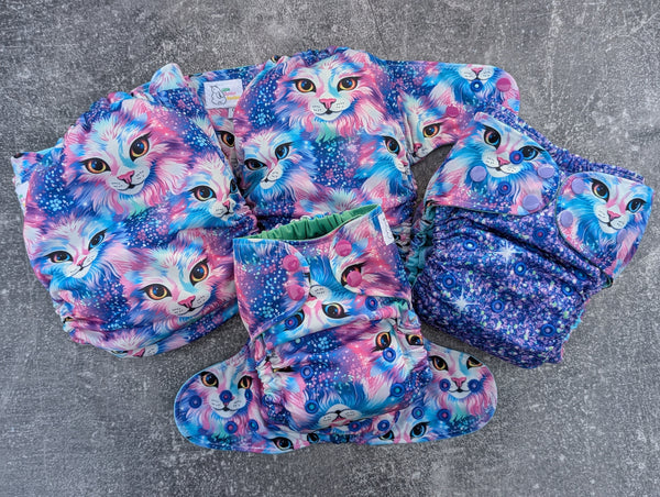 Mystic Cats - LBB Ai3 & V2 cloth diaper - PUL - Athletic wicking Jersey awj - handmade diaper - Pocket AiO cloth diaper