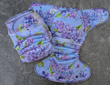 Lilacs cotton french terry Hybrid Fitteds - cloth diapers - Velour inners - bamboo hemp fleece soakers - Windpro Hybrid