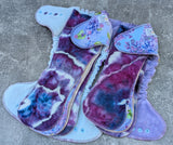 Lilacs cotton french terry Hybrid Fitteds - cloth diapers - Velour inners - bamboo hemp fleece soakers - Windpro Hybrid