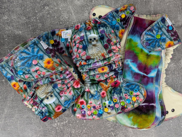 Rest in Wildflowers (Squish Hybrid Fitteds - cloth diapers - velour inners - bamboo hemp fleece soakers - Windpro Hybrid )
