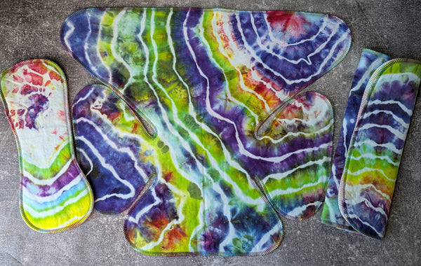 Rainbow geode handdyed bamboo stretch french terry (Contour & Trifold cloth diaper)
