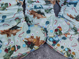 Christmas Dino (Squish Hybrid Fitteds - cloth diapers - Velour inners - bamboo hemp fleece soakers - Windpro Hybrid )