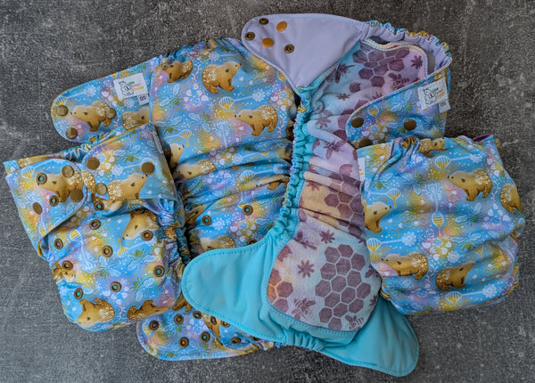 Honey Bears (Light) - LBB Ai3 & V2 cloth diaper - PUL - Athletic wicking Jersey awj - handmade diaper - Pocket AiO cloth diaper