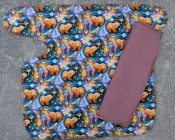 Honey Bears (Dark) - cotton stretch french terry Preflat & Trifold cloth diaper